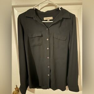 LOFT Black Button-Up Blouse